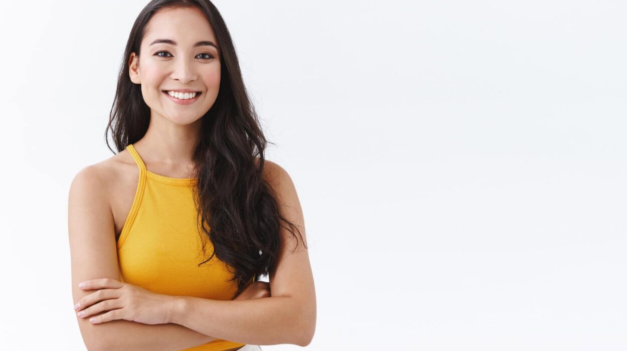 confident attractive smiling woman white background